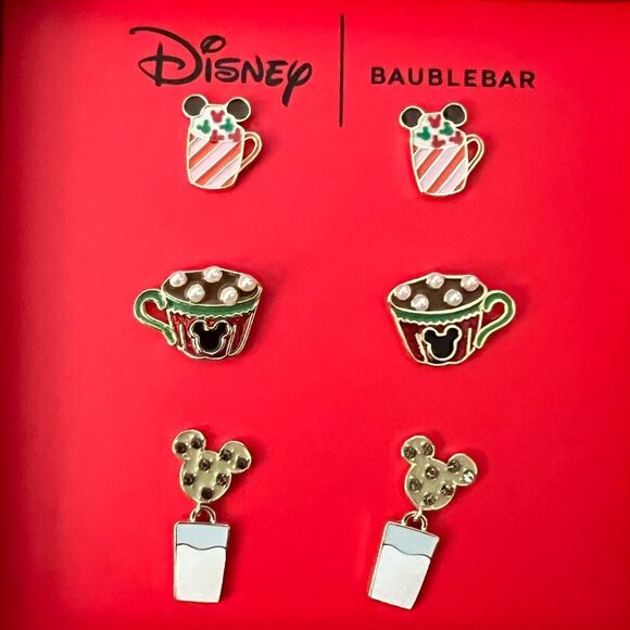 Disney x BaubleBar Christmas Set of 3 Stud Earrings - Picture 1 of 7